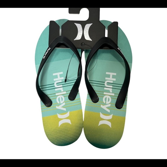 Hurley Mens size 9 Flip Flops Slides blue teal black Sandals Breakwater slides - Picture 5 of 13
